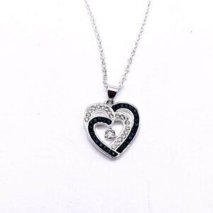 LA Blue & White Heart Pendant Chain Necklace Spring Ring Closure 18 Inch